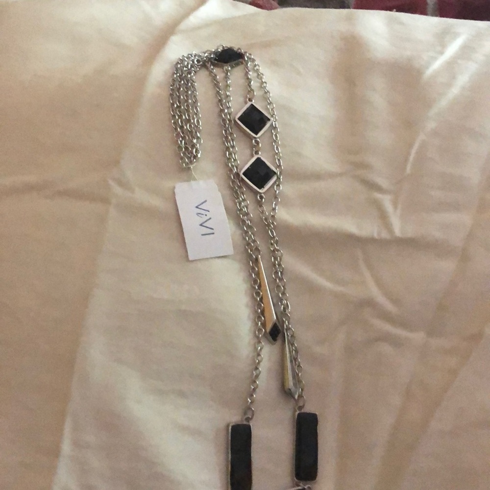 Silver plated necklace with black stones